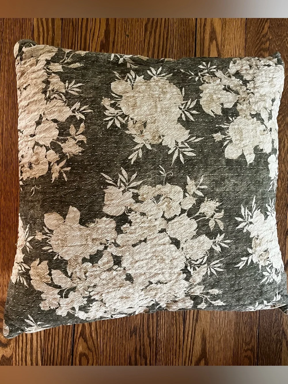 2 Pottery Barn Green and Cream Floral Throw Pillow Covers (22x22)